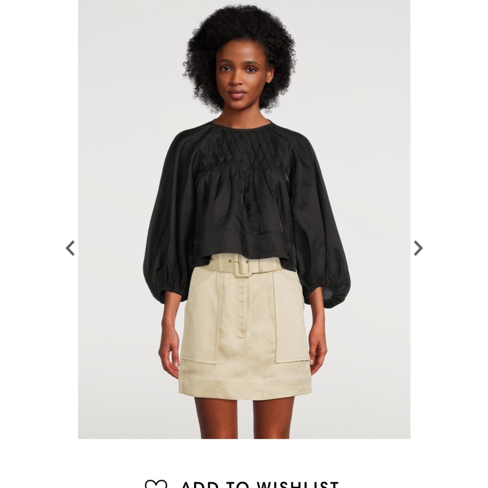 Shona Joy Black Smocked Cropped Balloon-Sleeve Top
